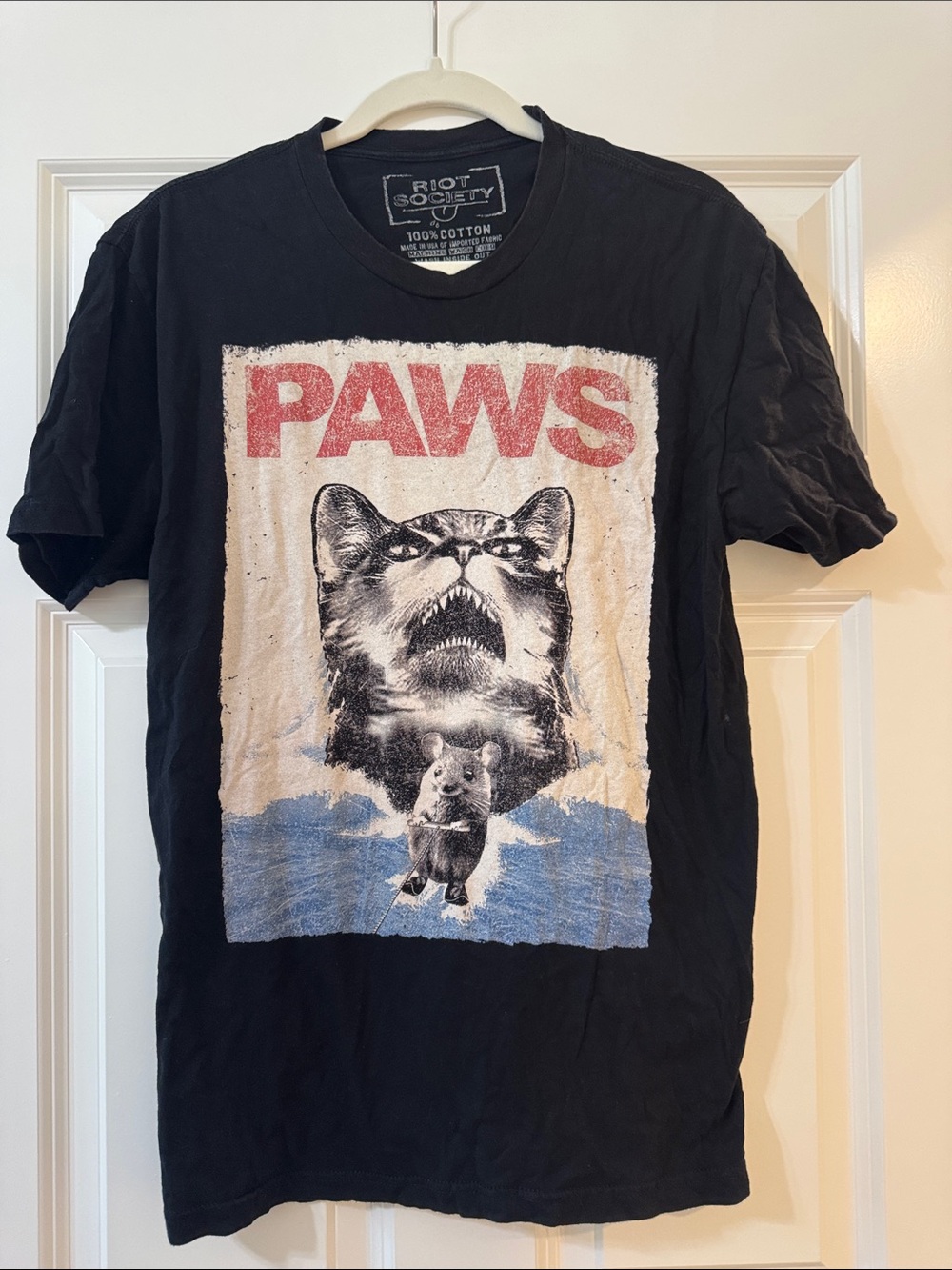 riot society Black 'PAWS' Vintage Cat Graphic Tee with Red & Blue Print
